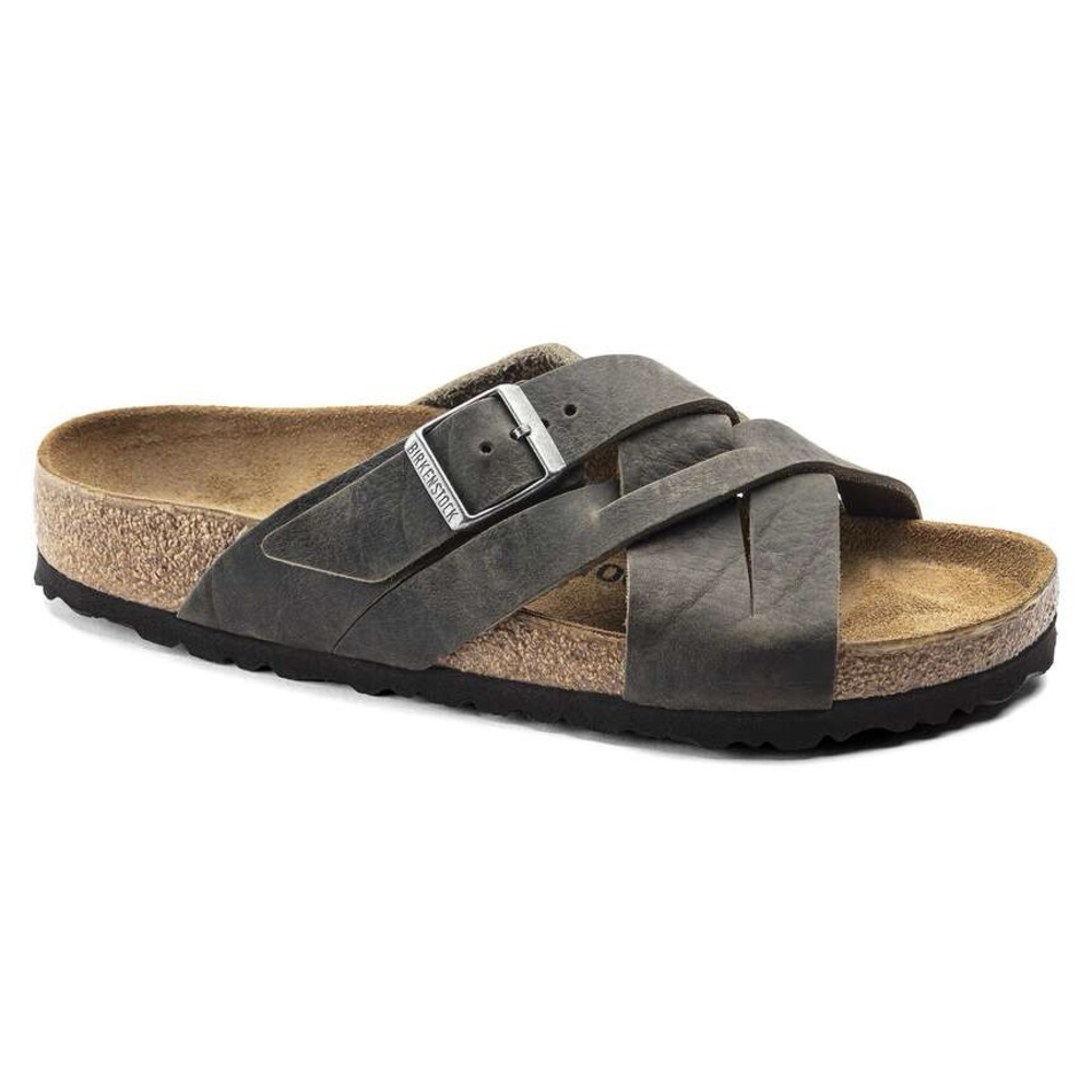 Birkenstock Lugano Sandals Men 44 US 11 Faded Khaki Soft Footbed Leather Slip On